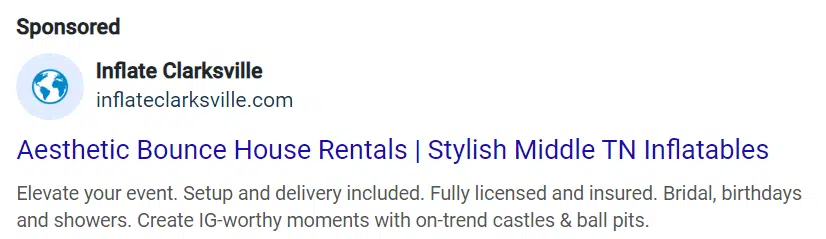 Aesthetic bounce house rentals - Google Ads