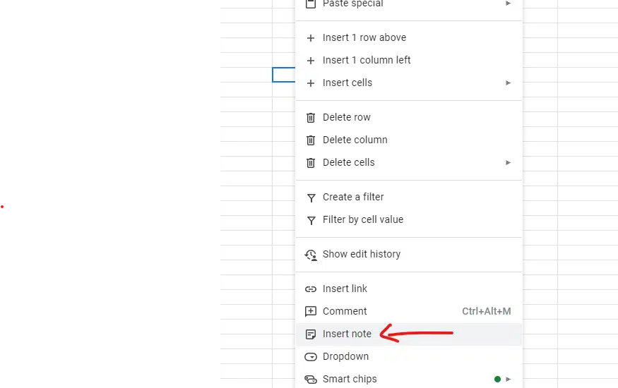 Insert note in Google Sheets