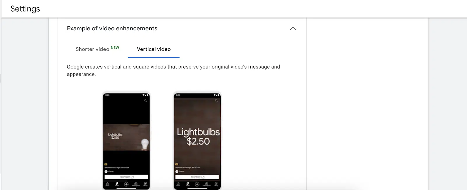 Google Ads - Example of video enhancements