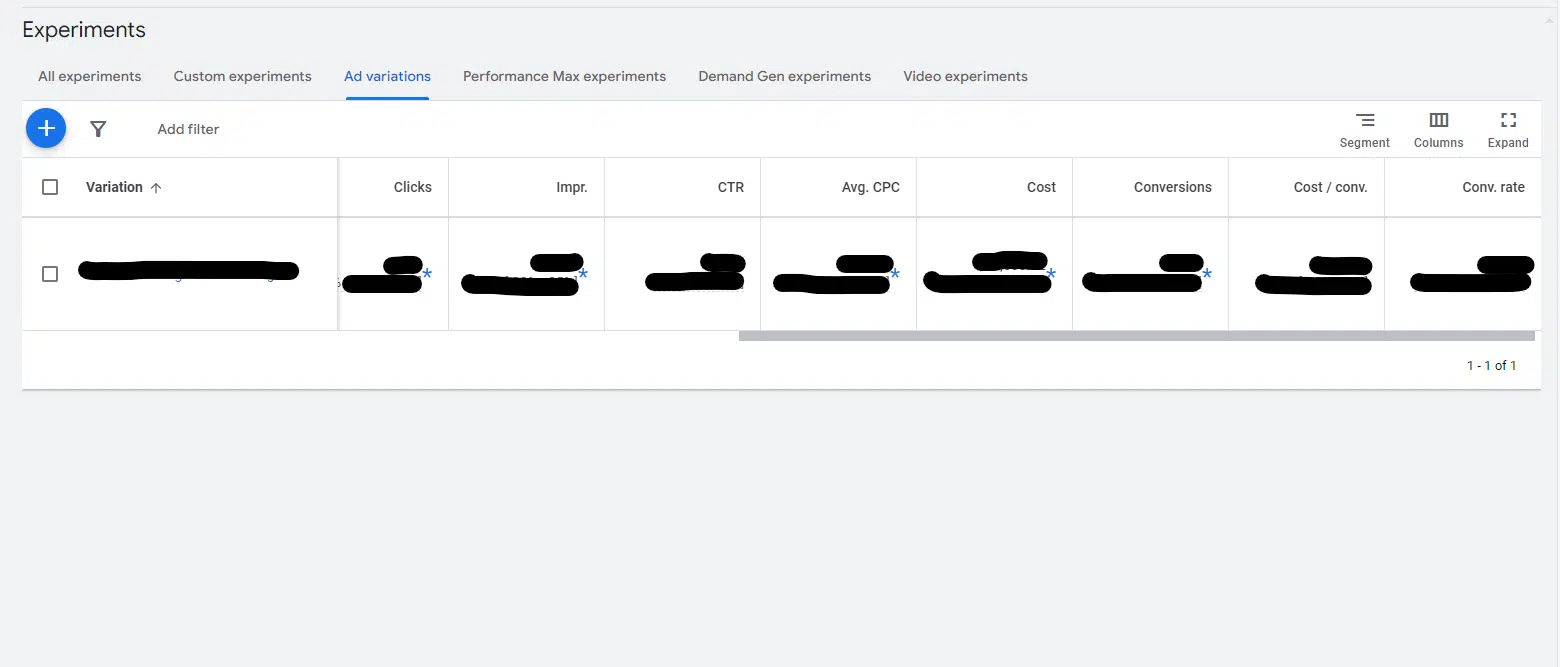 Google Ads Experiments - Viewing performance data