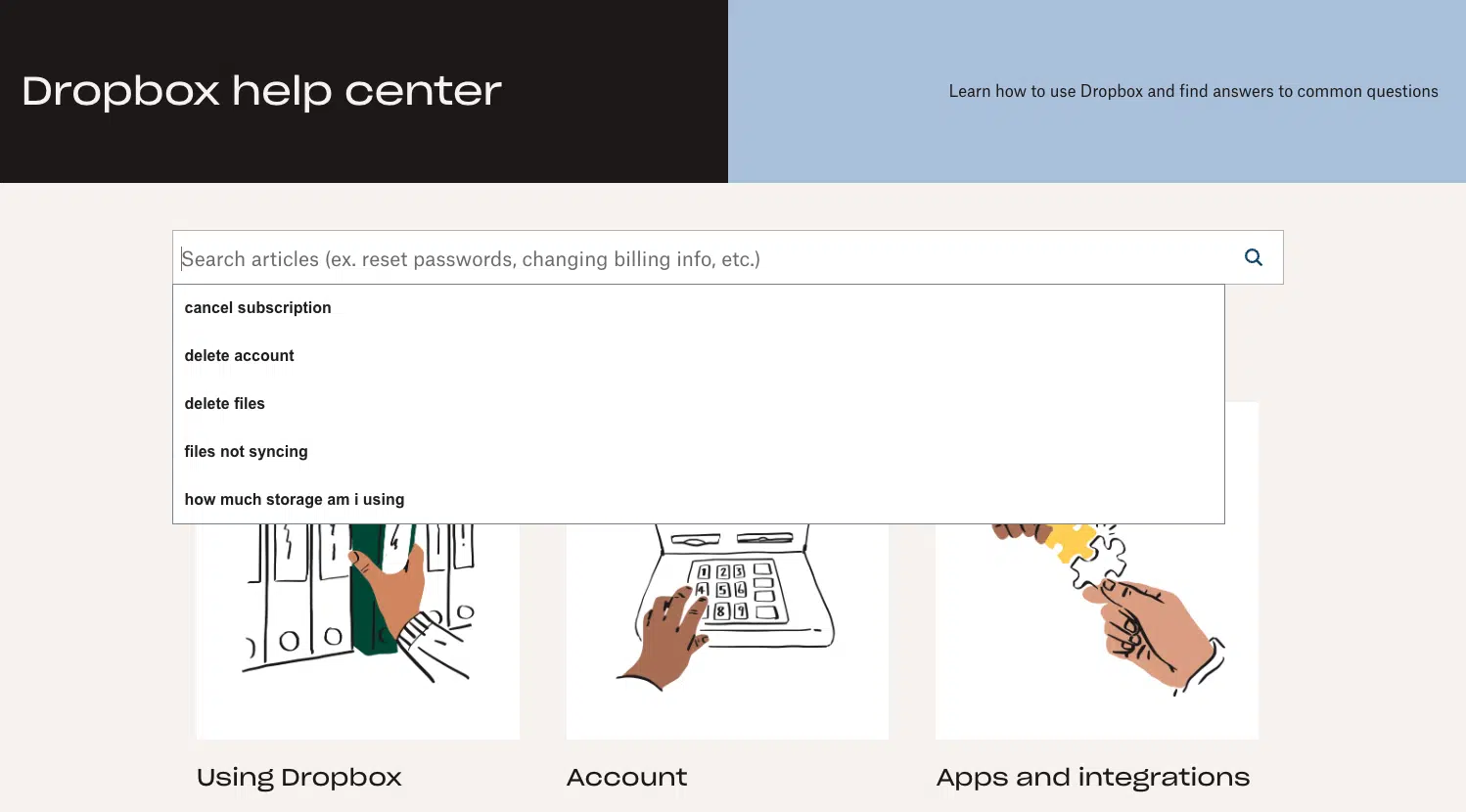 Dropbox help center