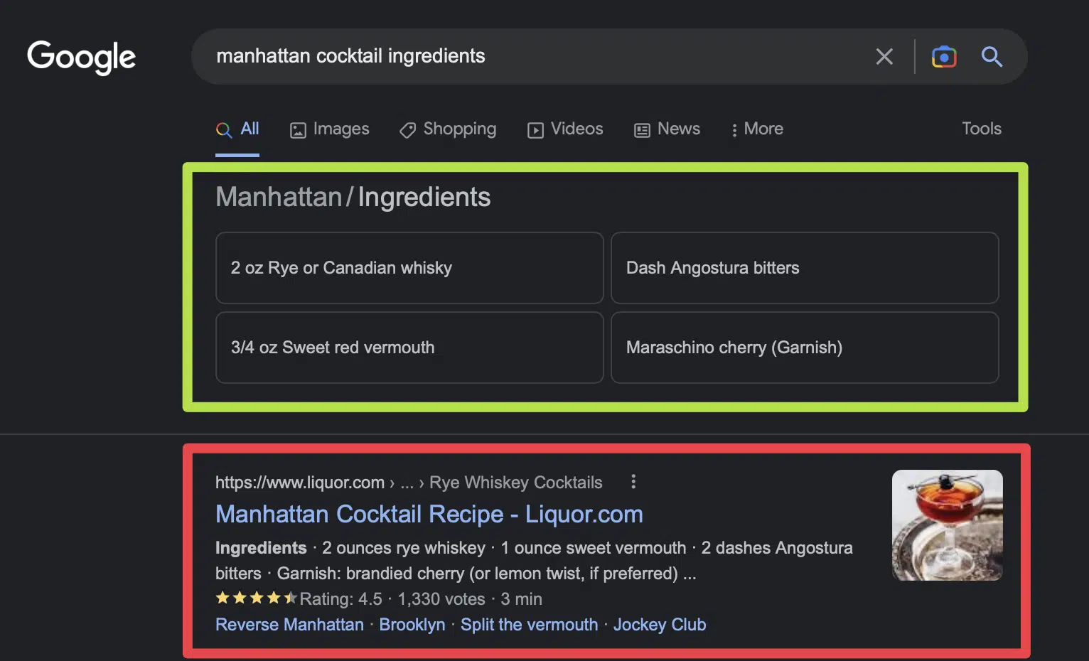 Google - Manhattan cocktail ingredients