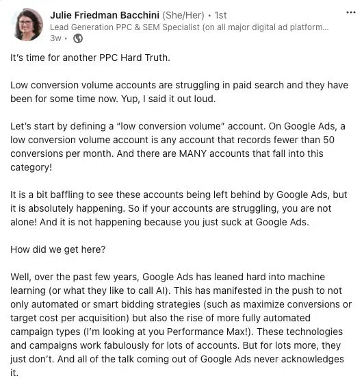 Julie-F-Bacchini-on-LinkedIn-PPC-hard-truth