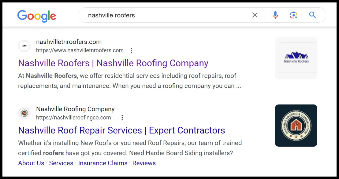 Nashville roofers SERPs
