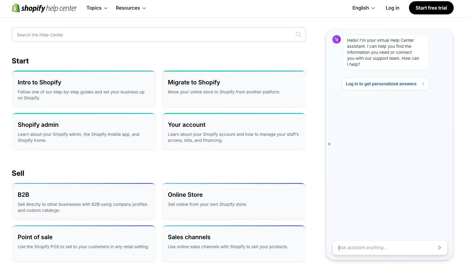 Shopify knowledge base example