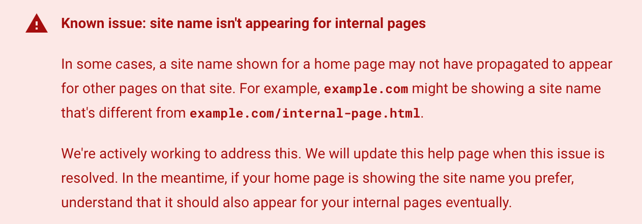 Google Site Name Known Issue Old