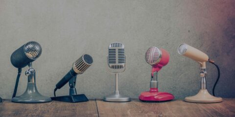 vintage microphones with blue filter