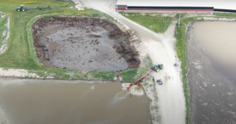 Drone shot of dairy farm.