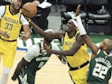 Pascal Siakam of the Indiana Pacers in action against the Milwaukee Bucks on April 21, 2024