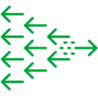 This is an image of a green icon, with all the arrows going to the left and thge one at the front going to the right