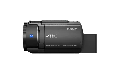 Angled view of Sony FDR-AX43A camcorder