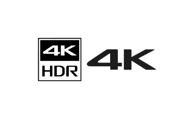 Black 4K HDR and 4K icons on a white background.