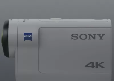 Side view of white Sony 4K action cam