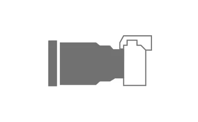 Grey icon of camera with interchangeable lens