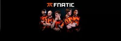 Image of the Fnatic VALORANT team on a dark background with the Fnatic logo at the top