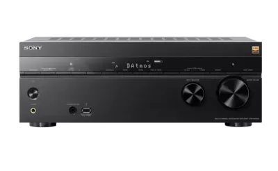 Front view of black A/V receiver