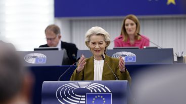 Ursula von der Leyen, az Európai Bizottság elnöke április 24-én, szerdán, a 2004. évi uniós bővítés 20. évfordulója alkalmából tartott ünnepségen.