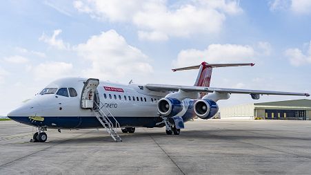 An RJ100 aircraft used in the first test flight of a quantum navigation system on May 9 in Whiltshire, United Kingdom. 