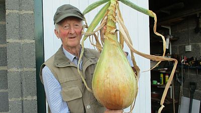 Peter con una delle sue impressionanti verdure giganti.