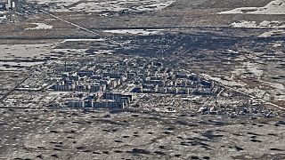 Vue aérienne de Vuhledar, site de violents combats avec les troupes russes dans la région de Donetsk, Ukraine.