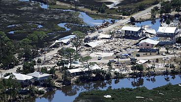 ABD Başkanı Biden'ın Florida, Perry yakınlarında Helene Kasırgası'ndan etkilenen bölgelerin etrafında Marine One ile uçarken gördüğü hava fotoğrafı, 3 Ekim 2024.