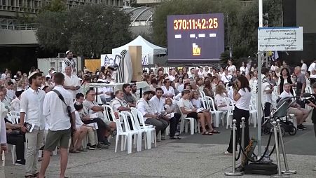 Prayers in Tel Aviv on Yom Kippur for the hostages still held by Hamas in Gaza, 11 October, 2024