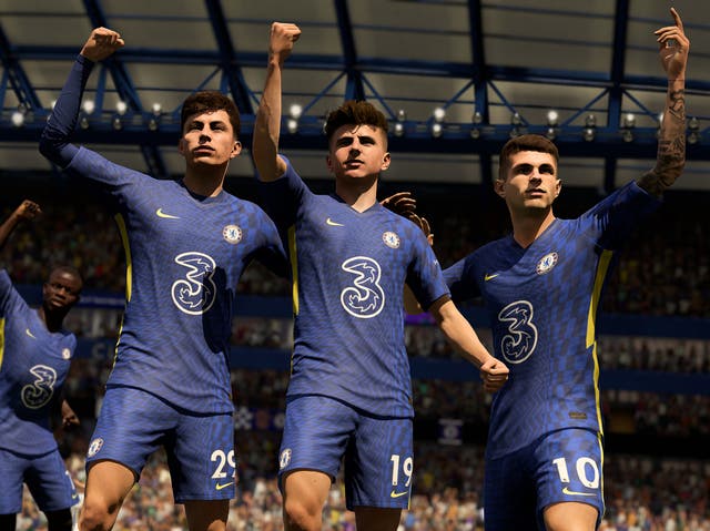 <p>Chelsea players Kai Havertz, Mason Mount and Christian Pulisic in ‘Fifa 22' </p>