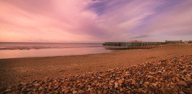 <p>Hastings beach at sunset</p>