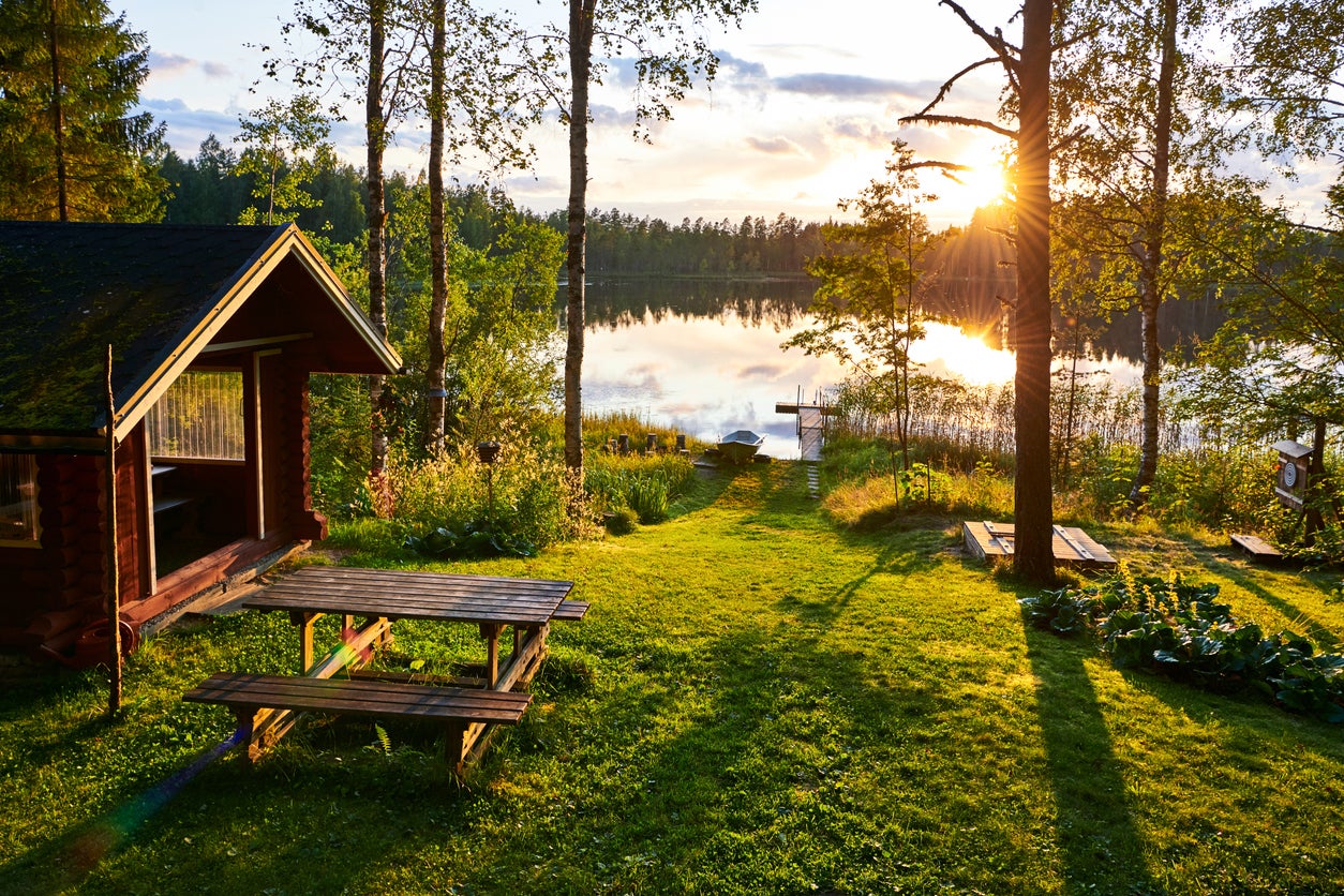 A cabin in pine-trimmed Finnish Lakeland