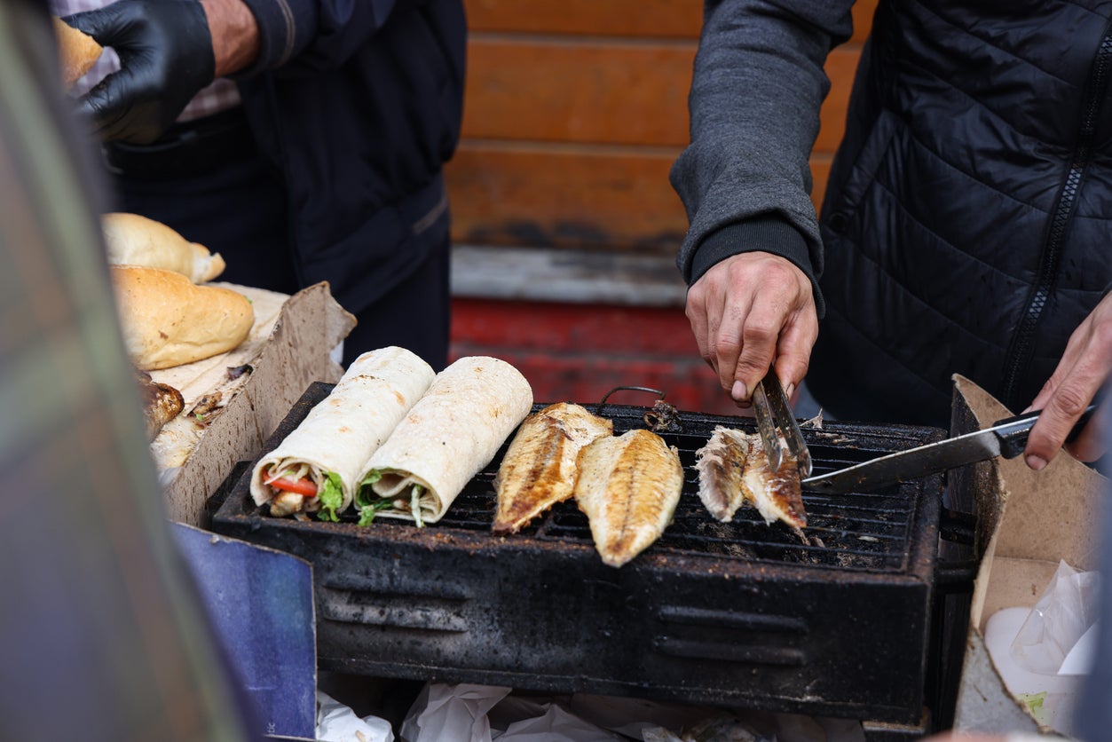 Mackerel grilled on the street in Istanbul