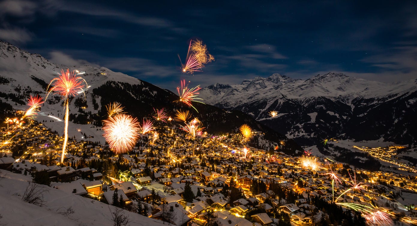 An aerial view of Verbier’s New Year’s Eve celebrations