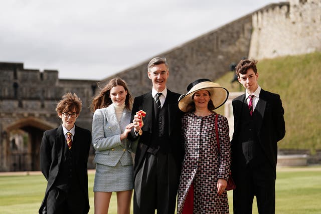 <p>Jacob Rees-Mogg with his wife, Helena de Chair, and three of their six children, Thomas, Mary and Peter</p>