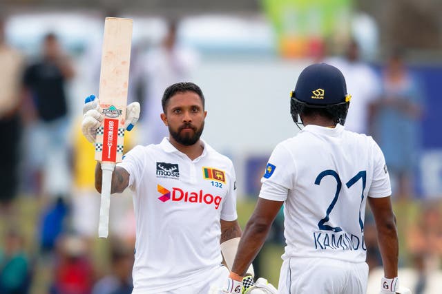 <p>Sri Lanka’s Kusal Mendis celebrates after scoring a century</p>