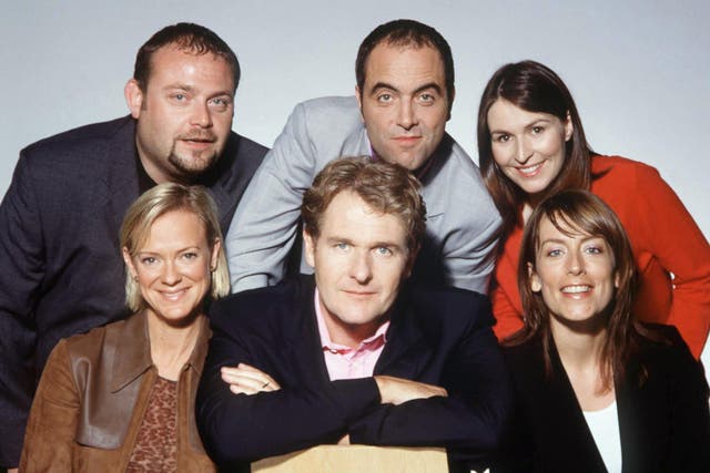 The cast of Cold Feet: Back Row - John Thomson, James Nesbitt, Helen Baxendale. Front Row - Hermione Norris, Robert Bathurst and Fay Ripley