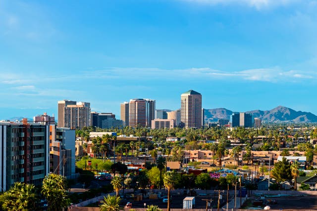 Downtown Scottsdale is framed by the White Tank mountain range