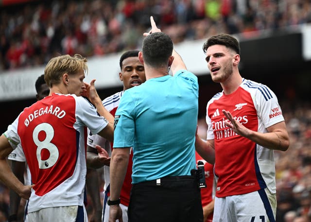 <p>Declan Rice was sent off in Arsenal's Premier League match against Brighton. </p>