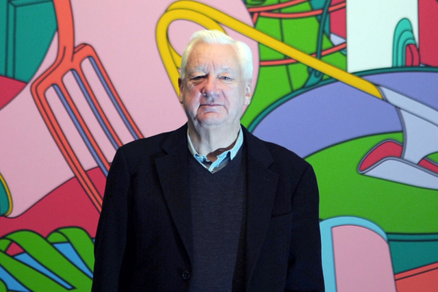 <p>Michael Craig-Martin with his painting ‘Eye of the Storm’ in 2015 </p>