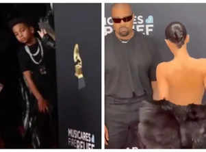 Child's SHOCKED reaction to Kanye West's wife Bianca Censori’s revealing Grammy look goes viral; Netizens call for arrest over 'indecent exposure'