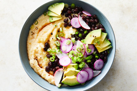 Image for Cheese Grits With Saucy Black Beans, Avocado and Radish