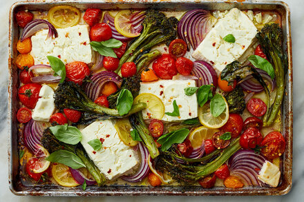 Image for Sheet-Pan Baked Feta With Broccolini, Tomatoes and Lemon