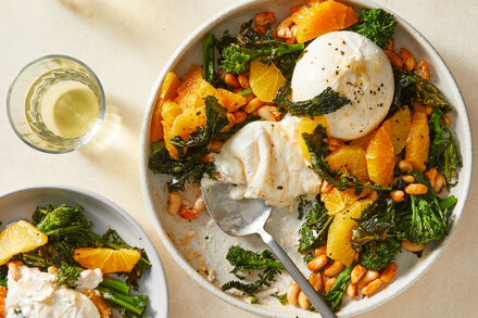 Image for Roasted Broccoli Rabe and White Beans With Burrata