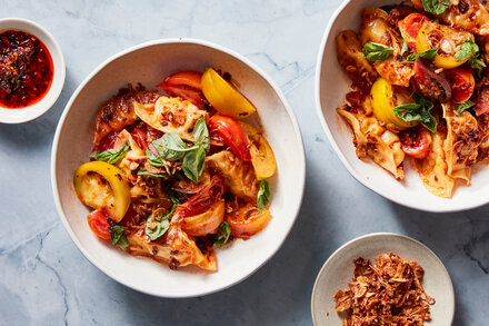 Image for Dumpling Tomato Salad With Chile Crisp Vinaigrette