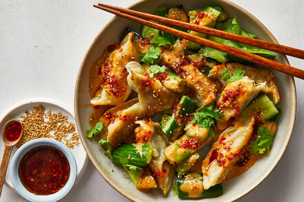 Image for Dumpling and Smashed Cucumber Salad With Peanut Sauce 