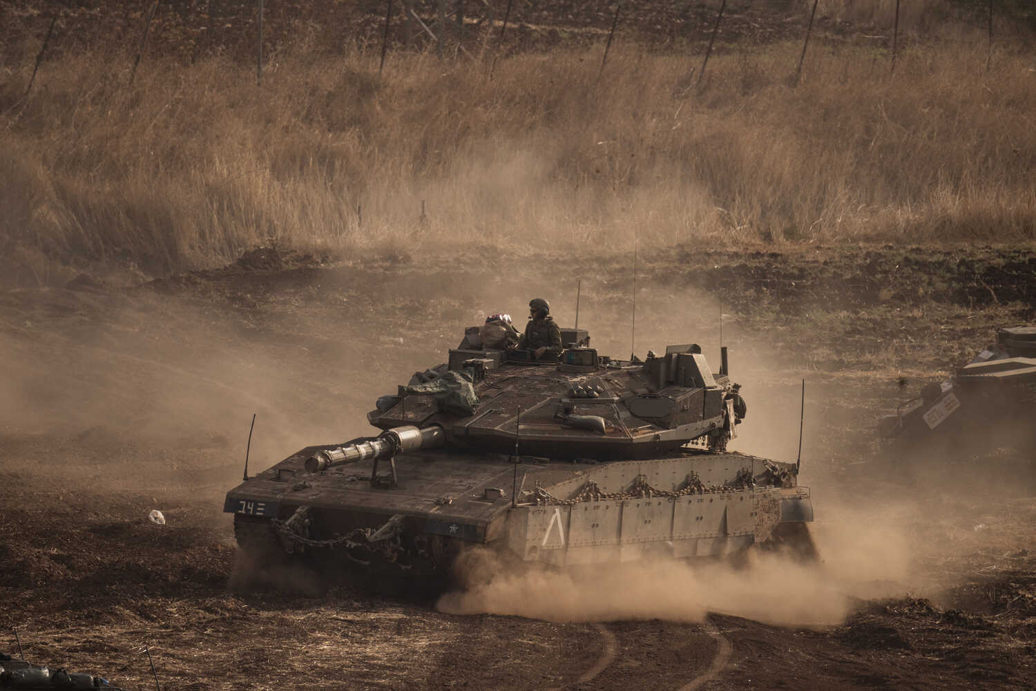 An Israeli tank in a staging area near the Israeli-Lebanon border on Tuesday.