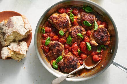 Balsamic Chicken Thighs With Burst Tomatoes