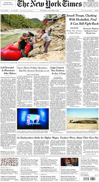 New York Times Front Page, New York Edition