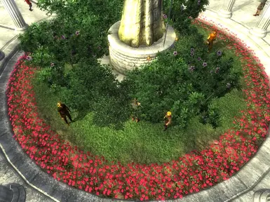 Arboretum central circle with the statue - red flowers