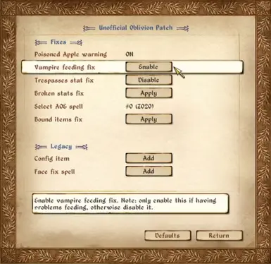 Unofficial Oblivion Patch Configuration menu