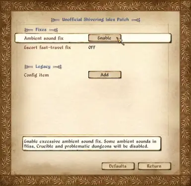 Unofficial Oblivion SI Patch Configuration menu