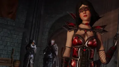 Serana wearing the Crimson Blood Armor. She has dialogue support for it, among other armor mods!